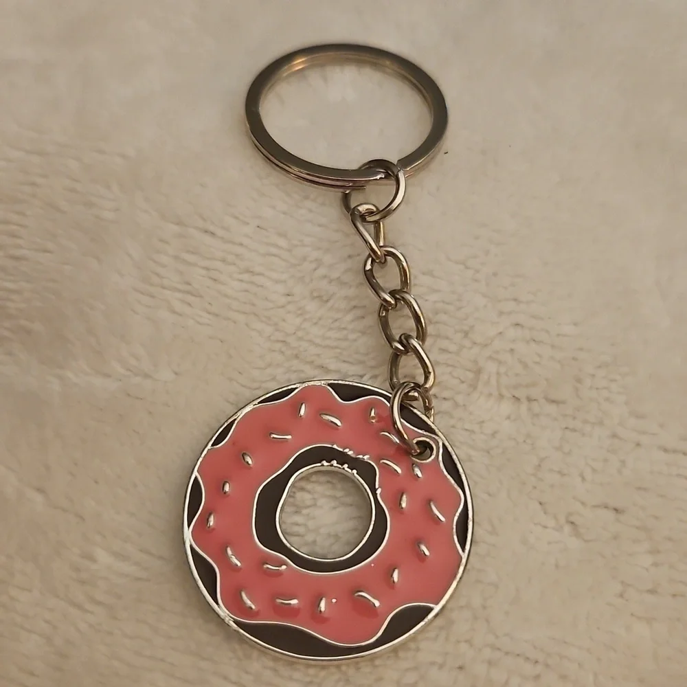 3/$25 Vintage Chocolate Pink Sprinkle Icing Donut Keychain